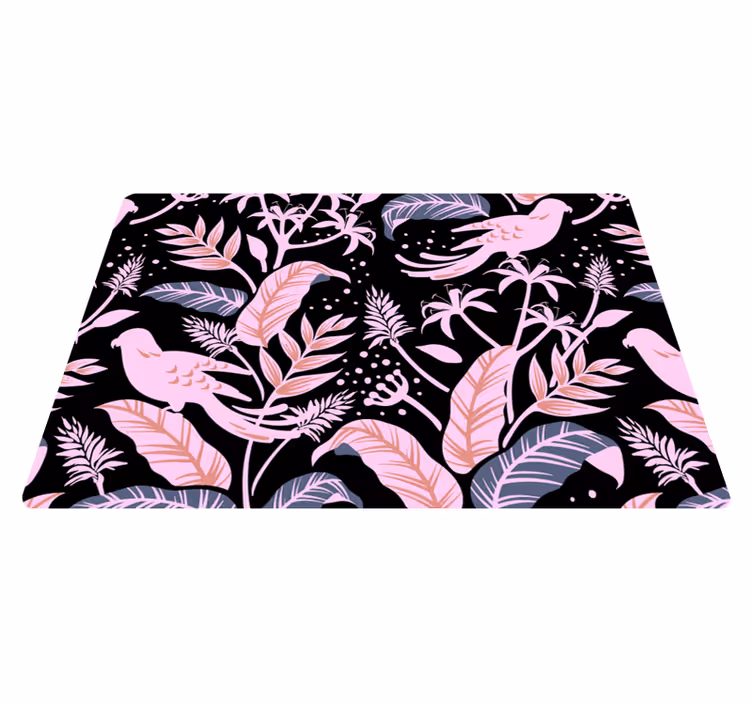 Tapis vinyle fleurs et plantes oiseaux roses et noirs - TenStickers