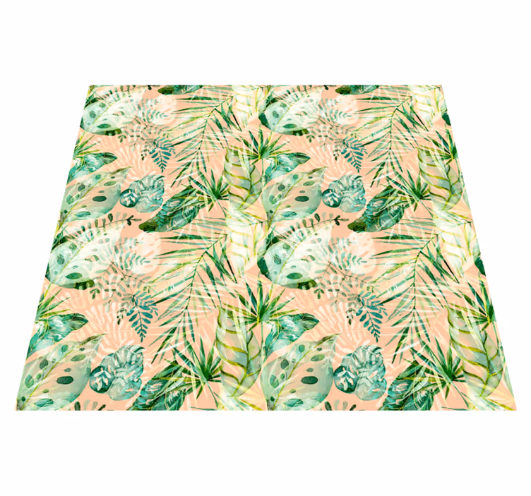 Tapis vinyle fleurs et plantes design feuilles roses - TenStickers