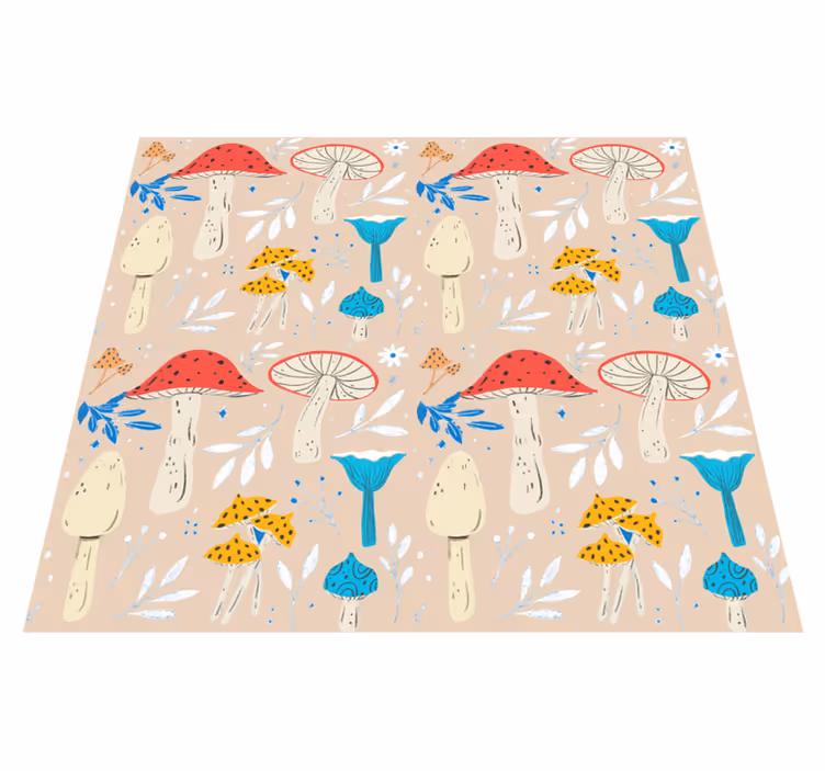Tapis vinyle fleurs et plantes champignons beiges - TenStickers