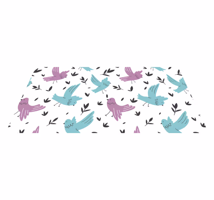 Tapis vinyle fleurs et plantes oiseaux bleus et violets - TenStickers