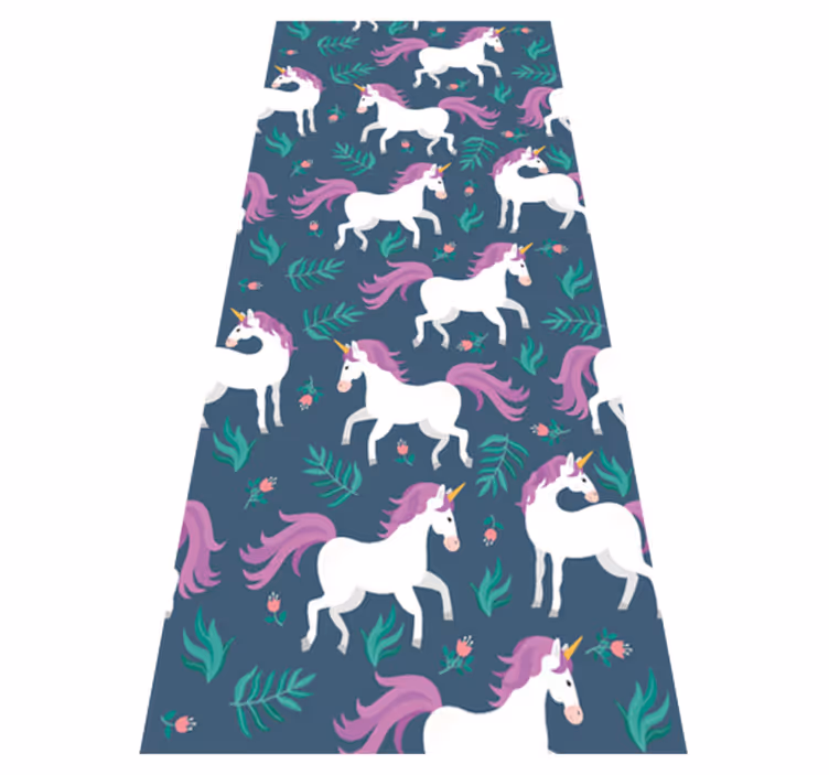 Tapis vinyle chambre motif licorne plate bleue - TenStickers