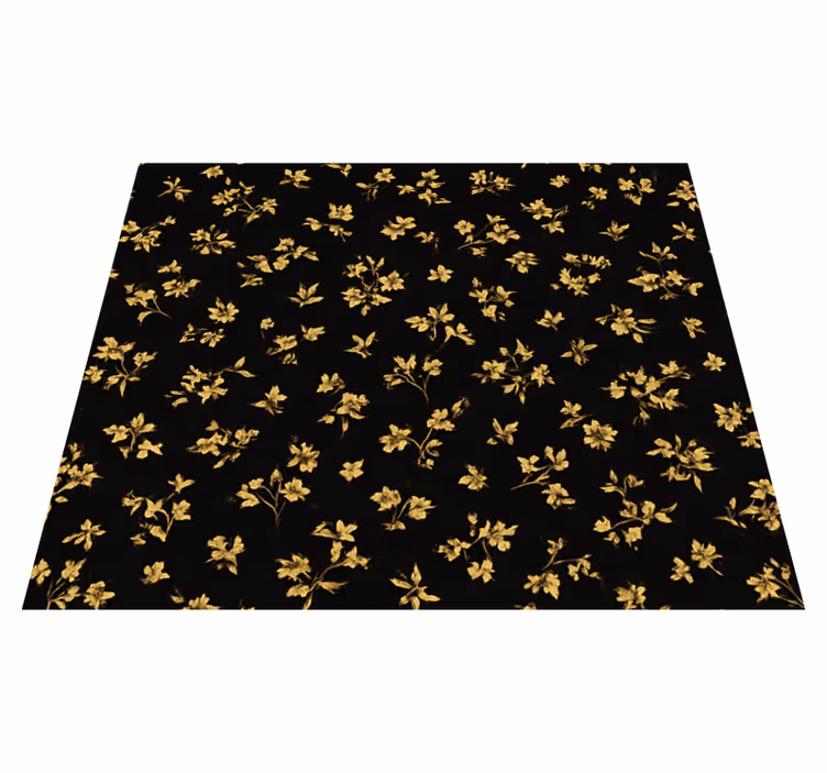 Tapis vinyle chambre fond noir avec fleurs dorées - TenStickers