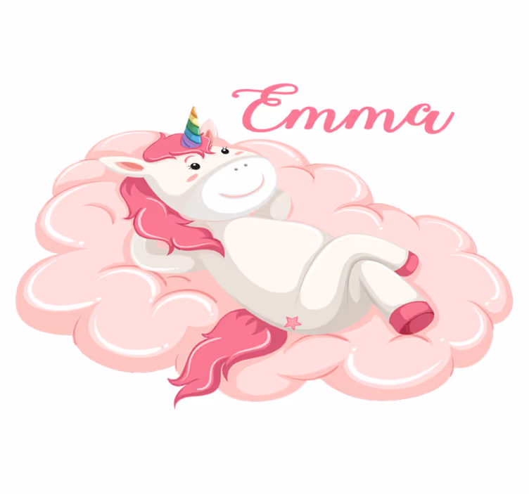 Tapis vinyle pour enfants licorne dans le nuage avec nom - TenStickers