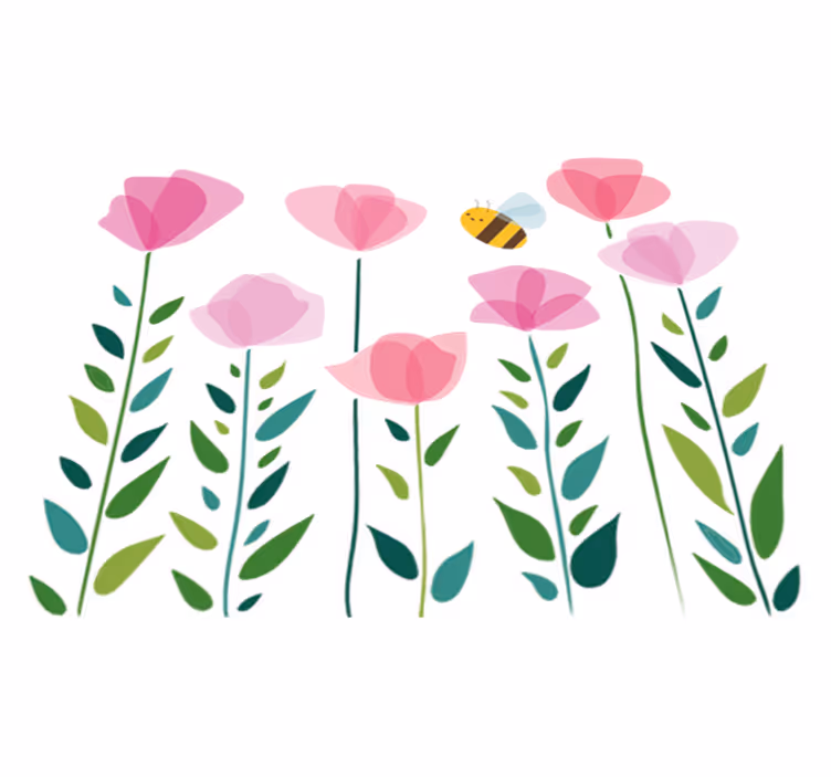 Tapis vinyle pour enfants fleurs roses et abeille - TenStickers