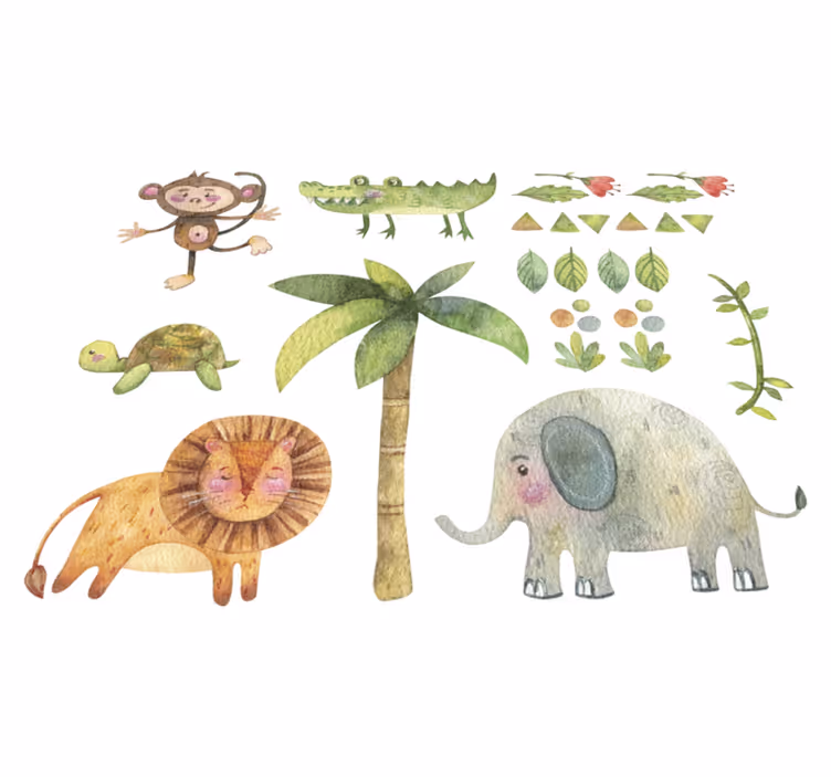 Tapis vinyle pour enfants animaux de la jungle aquarelle - TenStickers