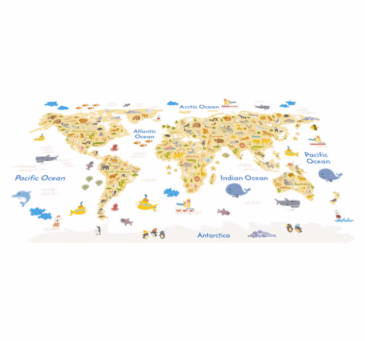 Tapis vinyle carte du monde faune animale - TenStickers
