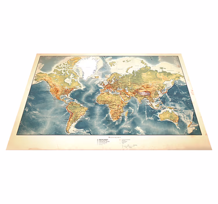 Tapis vinyle carte du monde vintage vieillie - TenStickers