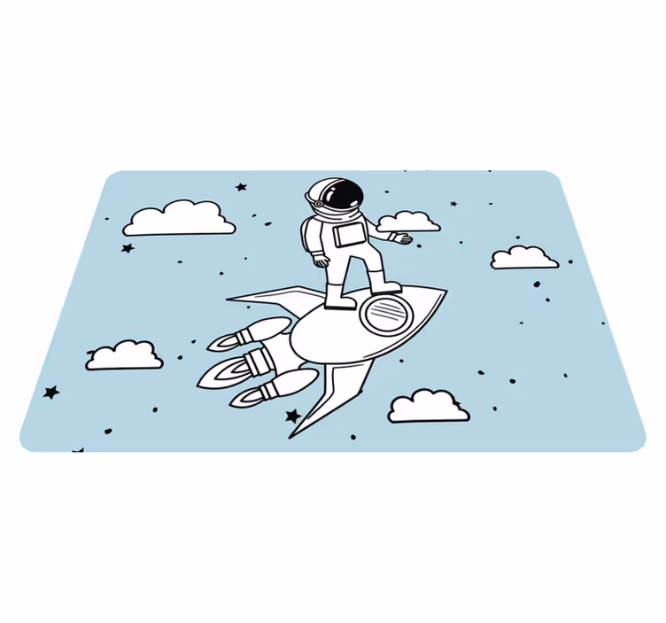 Tapis vinyle pour enfants fusée astronaute et étoiles - TenStickers