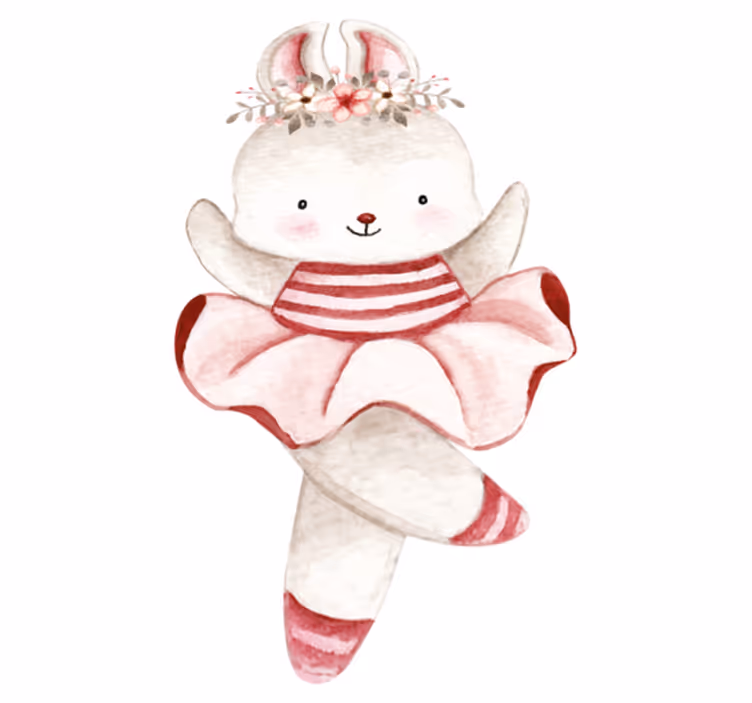 Tapis vinyle pour enfants danseuse lapin en roses - TenStickers