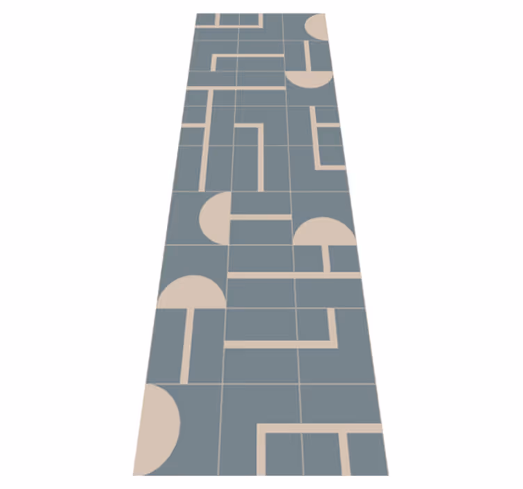 Tapis vinyle salle de bain motif géométrique bleu-gris - TenStickers