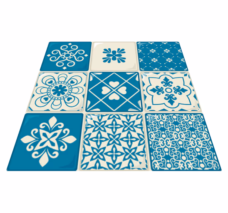 Tapis vinyle salle de bain motif gris et bleu - TenStickers