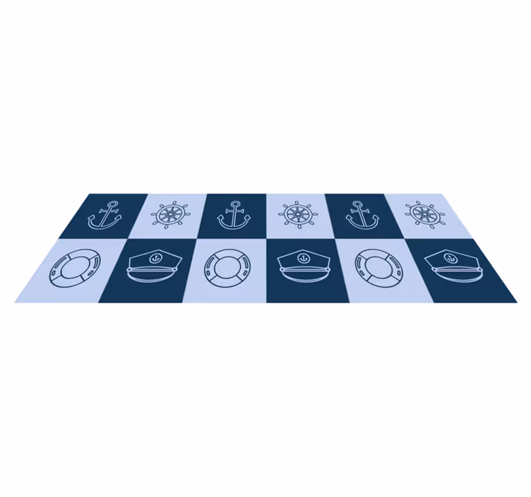 Tapis vinyle salle de bain carreaux symboles marins - TenStickers
