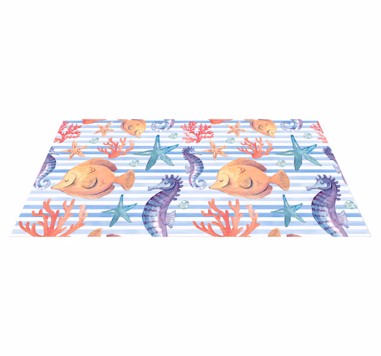 Tapis vinyle salle de bain carreaux vie marine - TenStickers