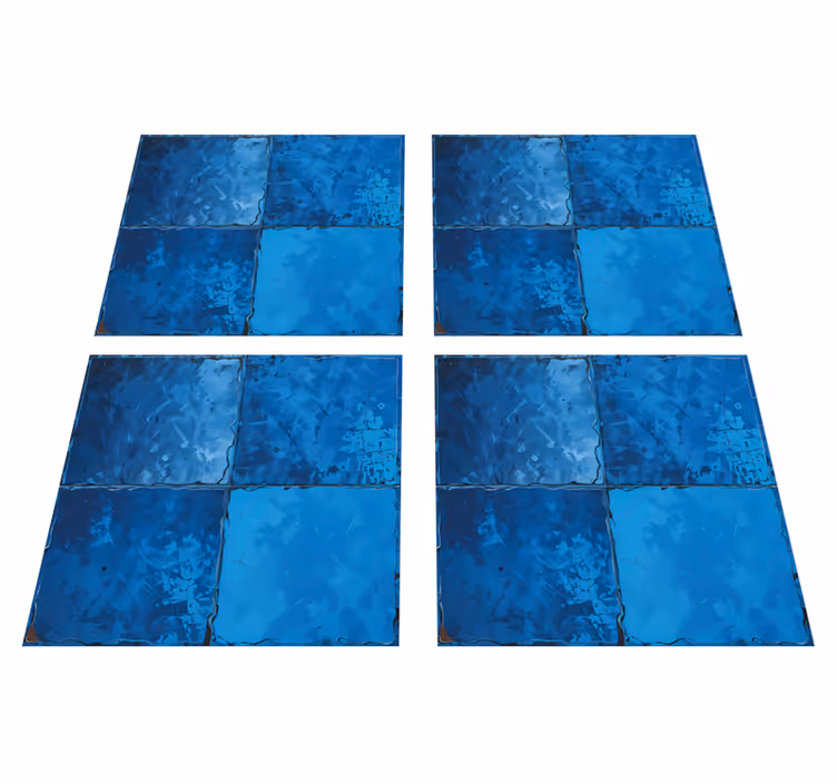 Tapis vinyle salle de bain motif carré bleu marine - TenStickers