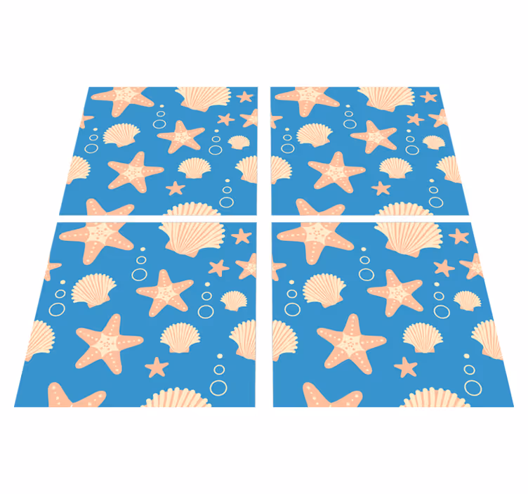 Tapis vinyle salle de bain étoiles de mer et coquillages - TenStickers