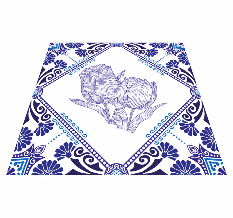 Tapis vinyle cuisine tulipes bleues de delft - TenStickers