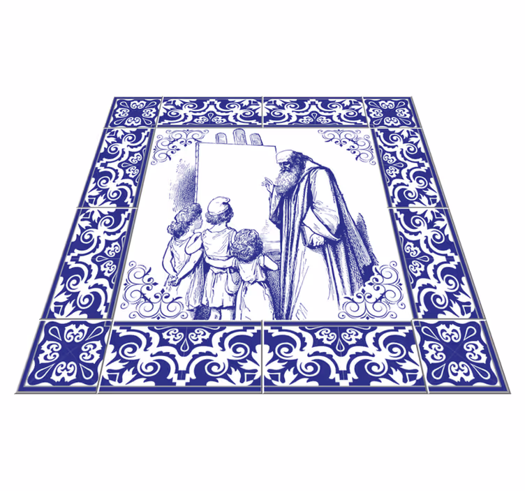 Tapis vinyle cuisine professeur en bleu delft - TenStickers