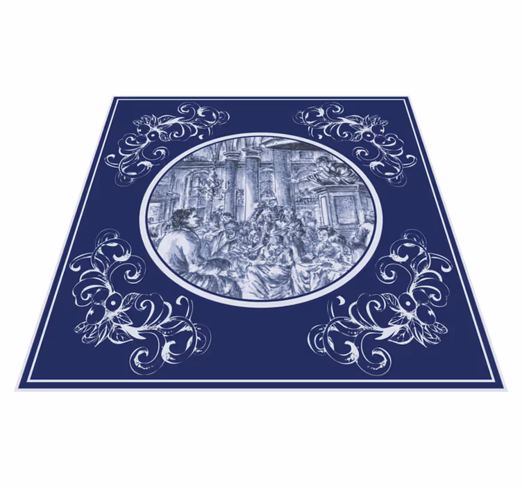 Tapis vinyle cuisine personnages delft en foule - TenStickers