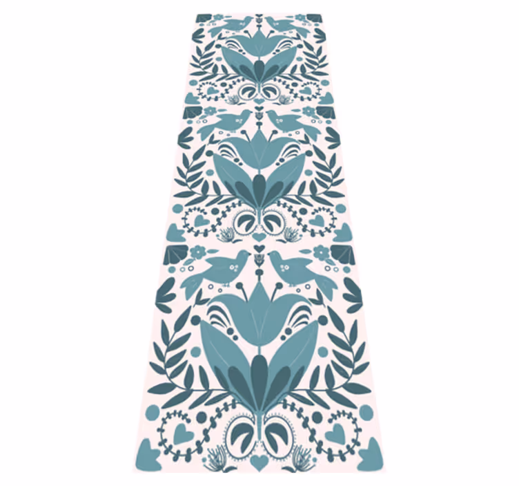 Tapis vinyle cuisine motif folklorique bleu oiseaux - TenStickers