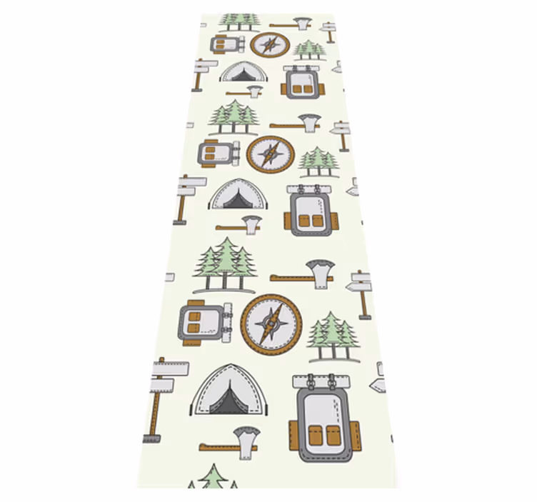 Tapis vinyle chambre sac de camping, bol, boussole - TenStickers