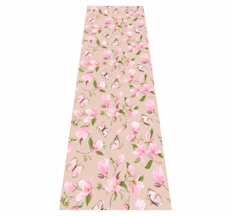 Tapis vinyle chambre design magnolia rose et papillon - TenStickers