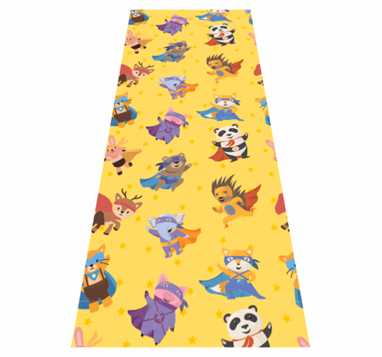 Tapis vinyle chambre motif animaux super-héros jaune - TenStickers
