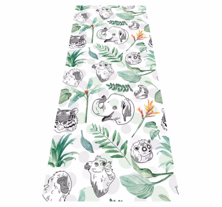 Tapis vinyle chambre animaux et plantes aquarelle - TenStickers
