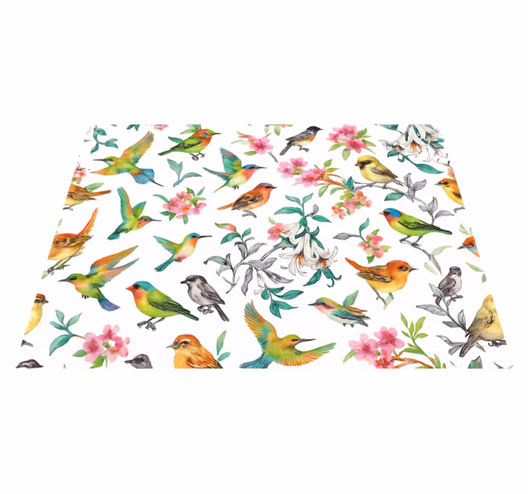 Tapis vinyle chambre nature colorée avec oiseaux - TenStickers