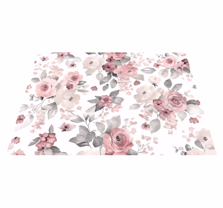 Tapis vinyle chambre motif délicat de fleurs grises - TenStickers
