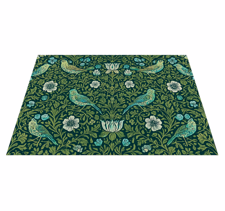 Tapis vinyle chambre floral et oiseaux ornementaux - TenStickers