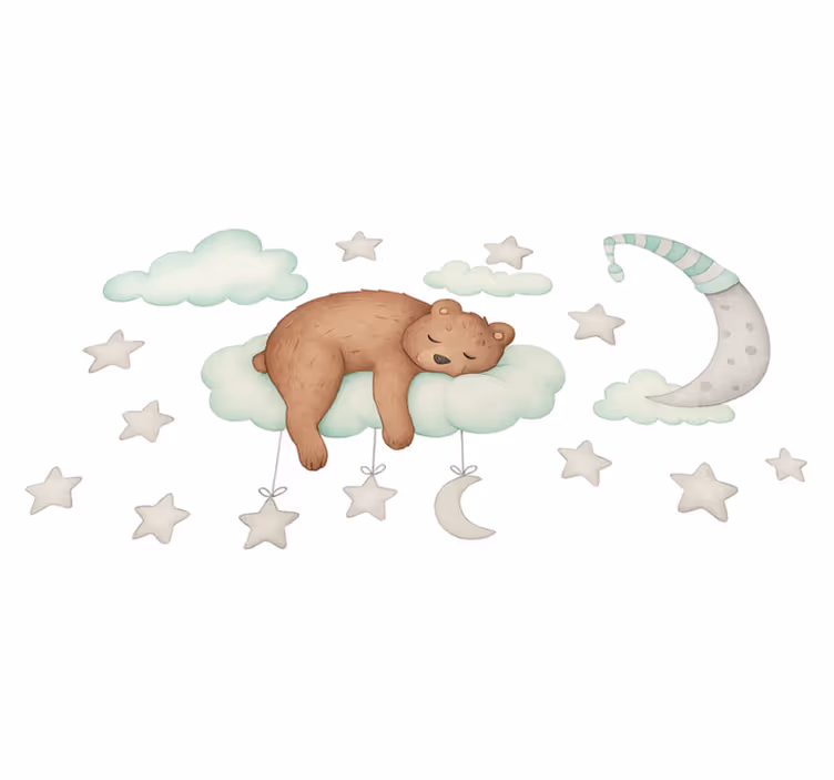 Tapis vinyle chambre ours dormant sur des nuages - TenStickers