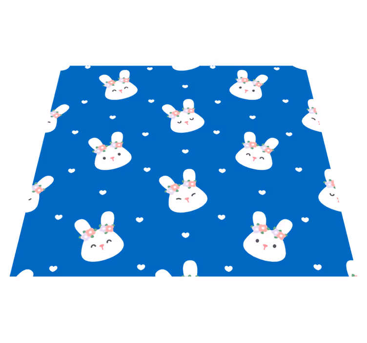 Tapis vinyle chambre lapins mignons sur fond bleu - TenStickers