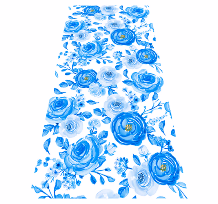 Tapis vinyle nordique horloges bleues et fleurs - TenStickers