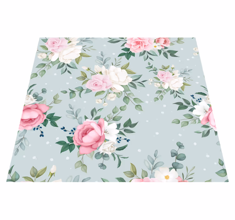 Tapis vinyle nature fleurs bleues et roses - TenStickers