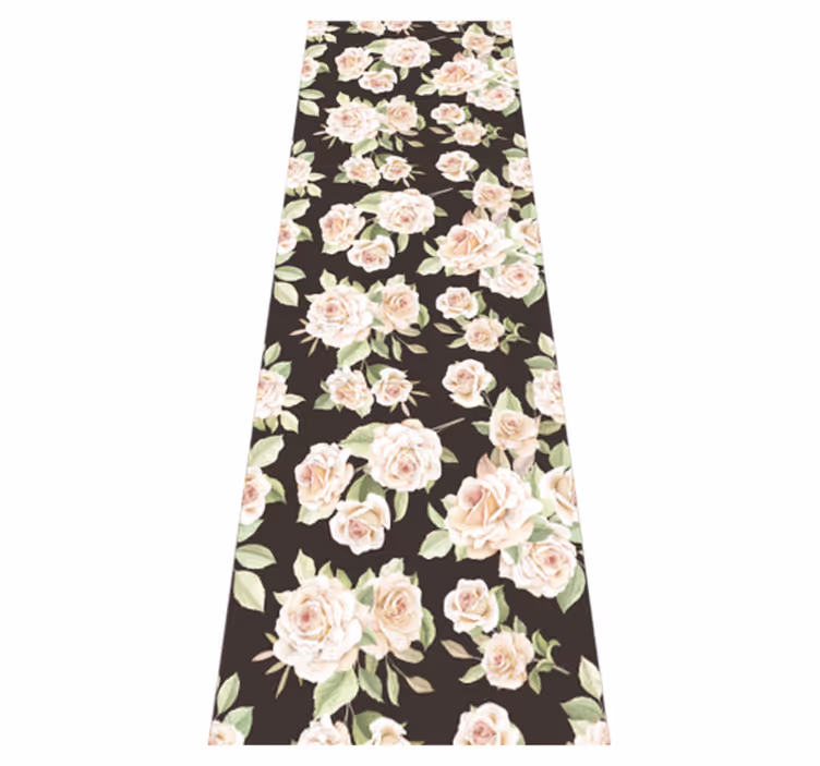 Tapis vinyle nature rose blanche sur fond noir - TenStickers