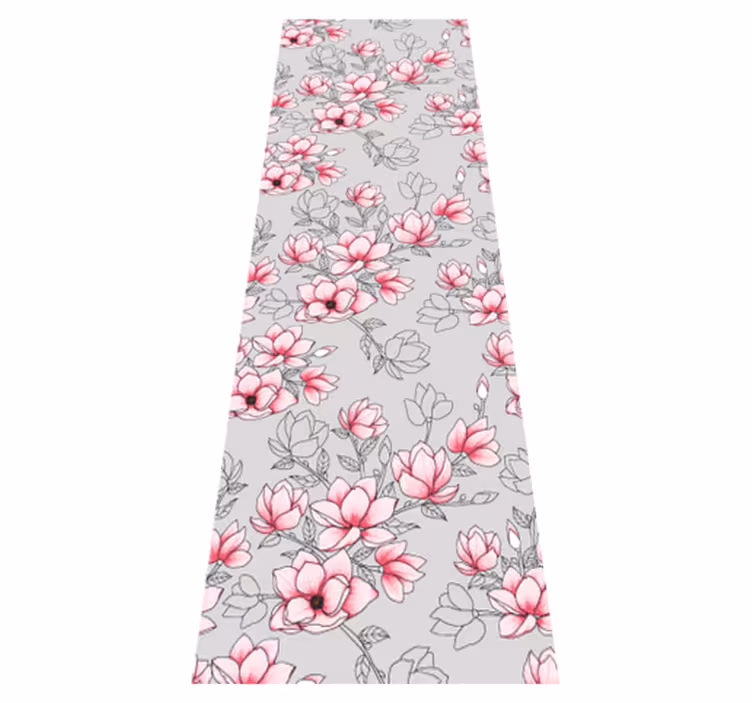 Tapis vinyle nature fleurs de magnolia sur fond argent - TenStickers