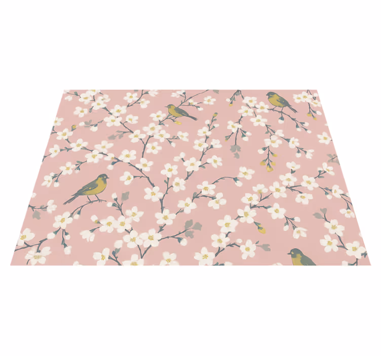 Tapis vinyle nature oiseaux du verger roses - TenStickers