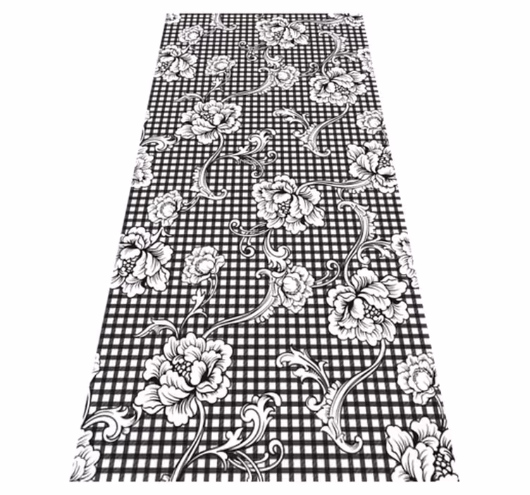 Tapis vinyle vintage à carreaux vichy noir et blanc - TenStickers
