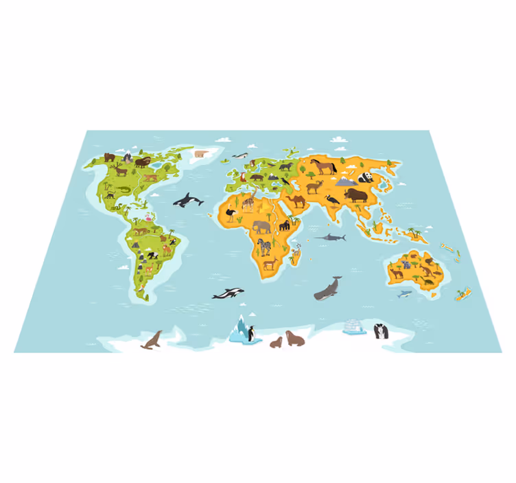 Tapis vinyle carte du monde faune et flore - TenStickers