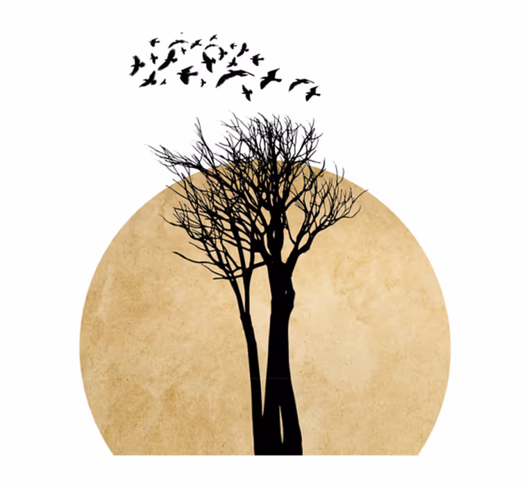 Tapis vinyle fleurs et plantes silhouette d'arbre oiseaux - TenStickers