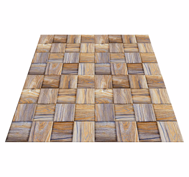 Tapis vinyle géométrique imitation mosaïque bois 80's - TenStickers