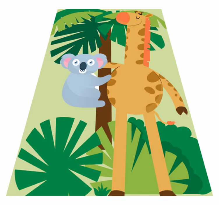 Tapis vinyle pour enfants koalas enlacent une girafe - TenStickers