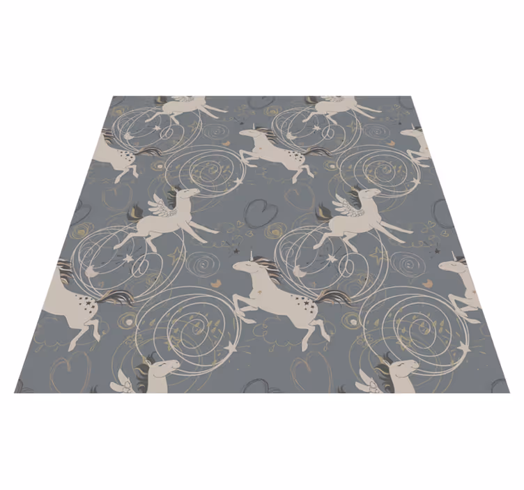 Tapis vinyle pour enfants licornes pégase sur fond noir - TenStickers