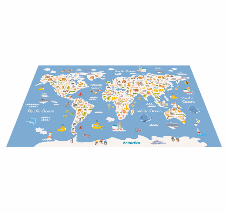Tapis vinyle carte du monde faune blanche pour enfants - TenStickers