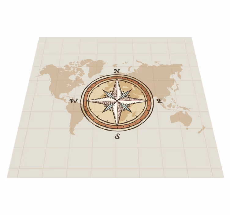 Tapis vinyle carte du monde cartographie vintage et boussole - TenStickers
