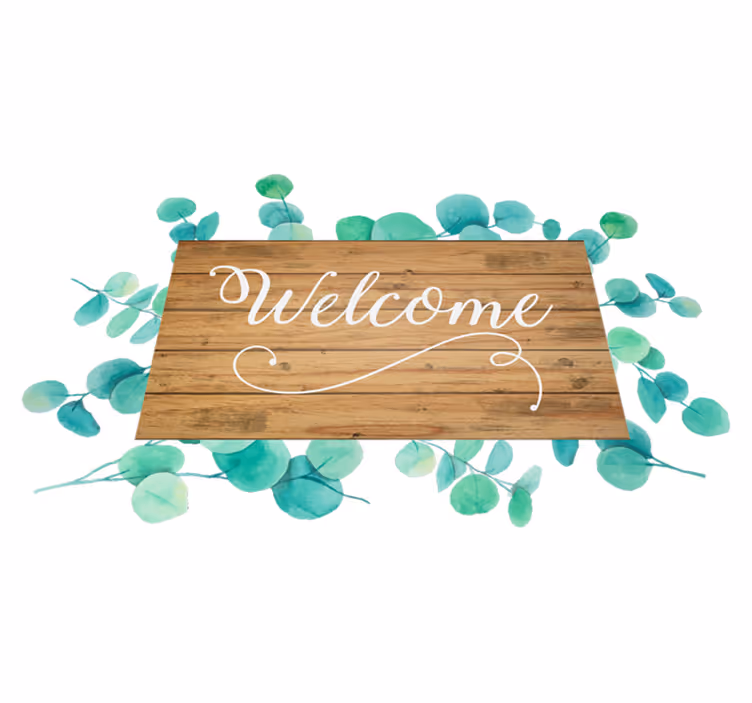 Tapis vinyle entrée eucalyptus texte bienvenue - TenStickers