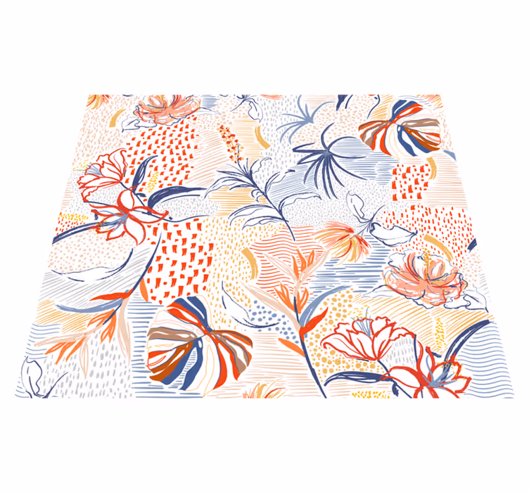 Tapis vinyle salon motif floral et ornemental - TenStickers