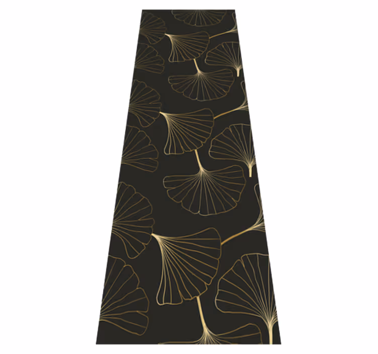 Tapis vinyle couloir feuilles de ginkgo charbon or - TenStickers
