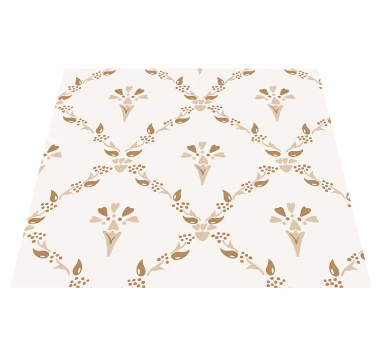 Tapis vinyle beige motif floral hexagonal - TenStickers