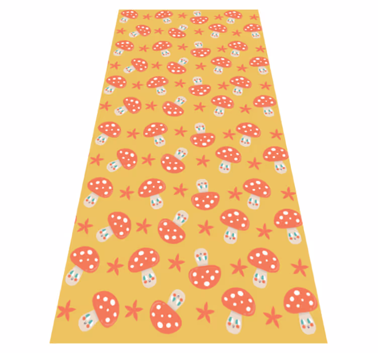 Tapis vinyle orange champignons souriants sur fond jaune - TenStickers